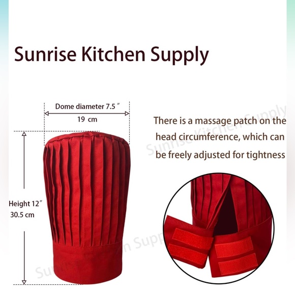 Sunrise Kitchen Supply Tall Chef Hat Red - Picture 2 of 5